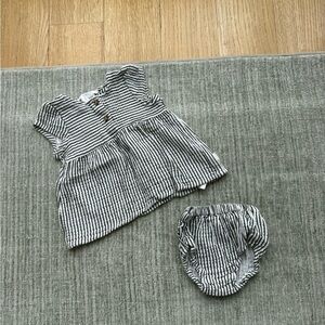 Striped Black and White Baby Dress Set 3M